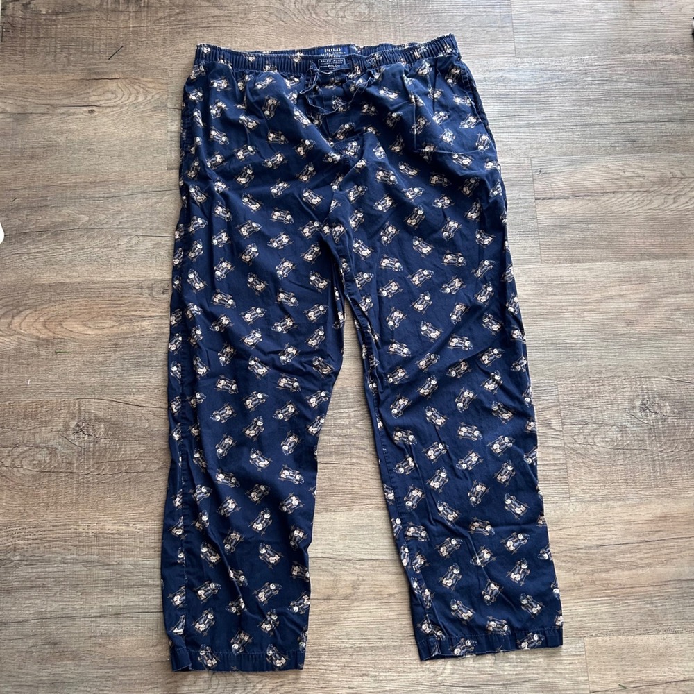Polo Ralph Lauren Men's Pajama Pants Large Navy Skiing Bear 100% Cotton Classic